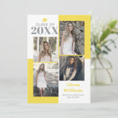 Klasse van 2025 vier foto's grijs geel afstuderen aankondiging (Staand voorkant)