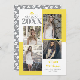 Klasse van 2025 vier foto's grijs geel afstuderen aankondiging