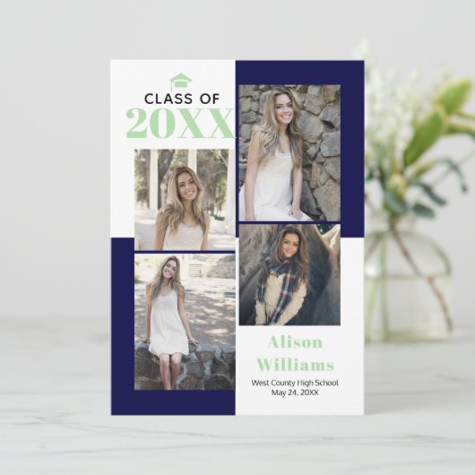 Klasse van 2025 vier foto's marine, munt afstudere aankondiging (Staand voorkant)