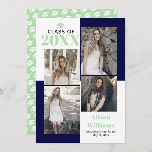 Klasse van 2025 vier foto's marine, munt afstudere aankondiging (Voorkant / Achterkant)