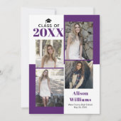 Klasse van 2025 vier foto's paarse afstuderen aankondiging (Voorkant)