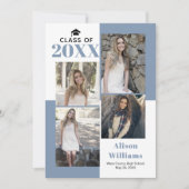 Klasse van 2025 vier foto's stoffig blauw afstuder aankondiging (Voorkant)