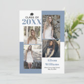 Klasse van 2025 vier foto's stoffig blauw afstuder aankondiging (Staand voorkant)