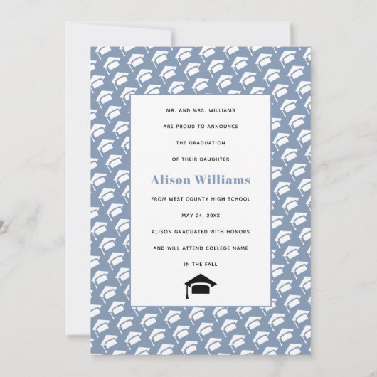 Klasse van 2025 vier foto's stoffig blauw afstuder aankondiging (Achterkant)