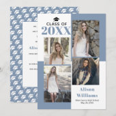 Klasse van 2025 vier foto's stoffig blauw afstuder aankondiging (Voorkant / Achterkant)