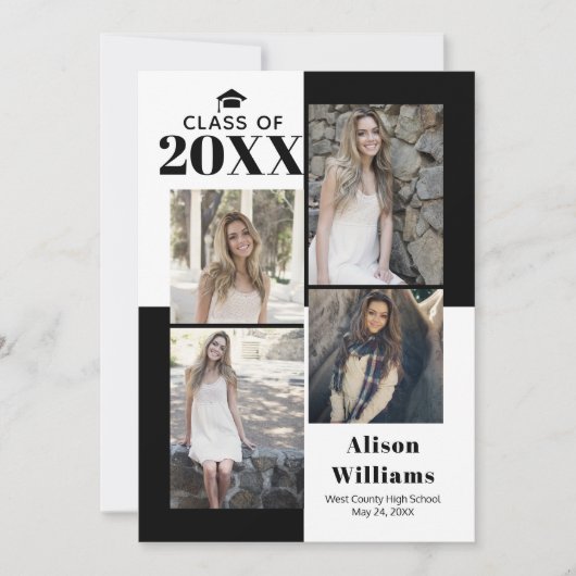 Klasse van 2025 vier foto's zwart, wit afstuderen aankondiging (Voorkant)