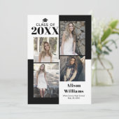 Klasse van 2025 vier foto's zwart, wit afstuderen aankondiging (Staand voorkant)