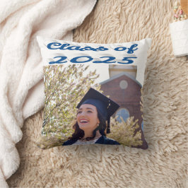 Klasse van 2025 zee blauw script afstuderen foto kussen