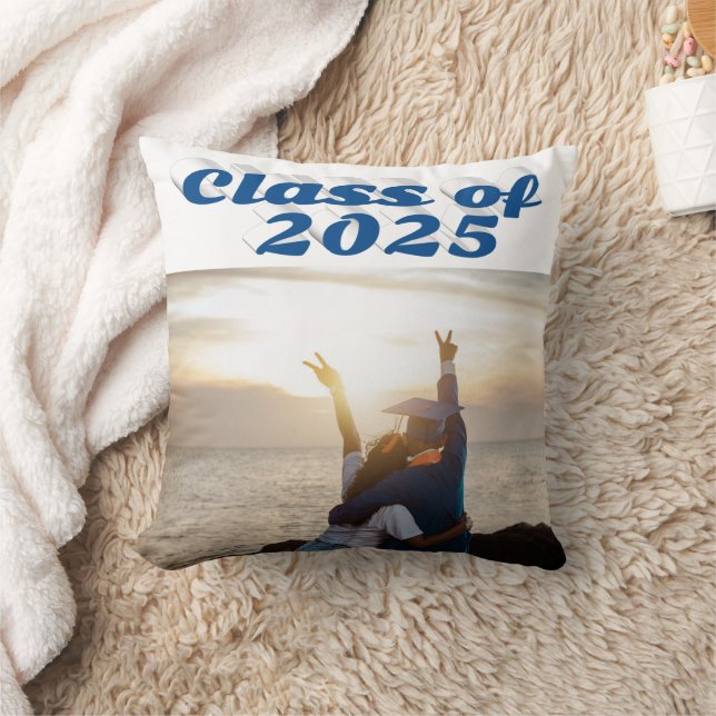 Klasse van 2025 zee blauw tekst afstuderen foto kussen (Deken)