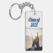 Klasse van 2025 zee blauw tekst afstuderen foto sleutelhanger (Voorkant Links)