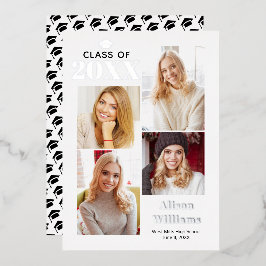 Klasse van 2025 zilveren folie afstuderen 4 foto's folie uitnodiging
