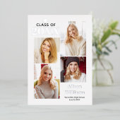 Klasse van 2025 zilveren folie afstuderen 4 foto's folie uitnodiging (Staand Voorkant)