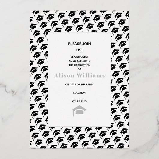 Klasse van 2025 zilveren folie afstuderen 4 foto's folie uitnodiging (Achterkant)