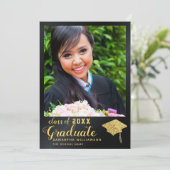 Klasse van 2025 Zwart en Goud Foto Afstuderen Aankondiging (Staand voorkant)