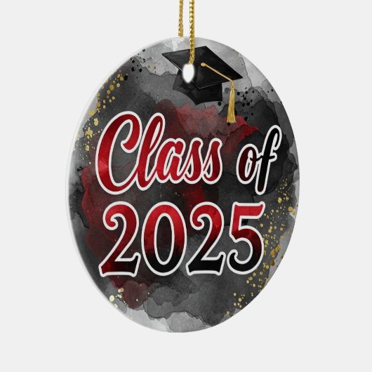 Klasse van 2025 zwart en rood ornament (Rechts)