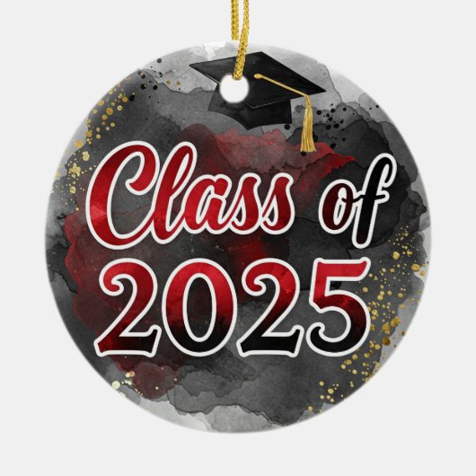 Klasse van 2025 zwart en rood ornament (Voorkant)