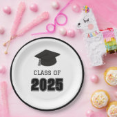 Klasse van 2025 zwart en wit papieren bordje (Feest)