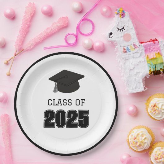 Klasse van 2025 zwart en wit papieren bordje (Feest)