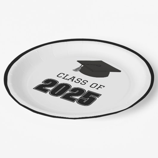 Klasse van 2025 zwart en wit papieren bordje (Gekanteld)