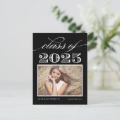 Klasse van 2025 Zwart Foto Afstuderen Briefkaart (Staand voorkant)