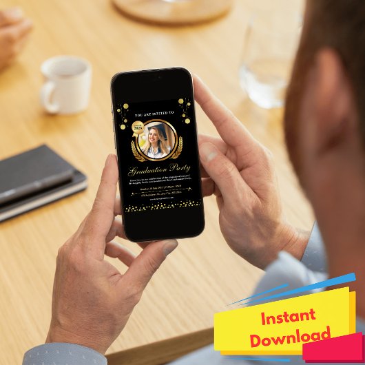 Klasse van 2025 Zwart & Goud Elegant Afstuderen Kaart