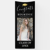 Klasse van 2025 Zwart Goud Foto Afstuderen Deur Spandoek (Verticaal)