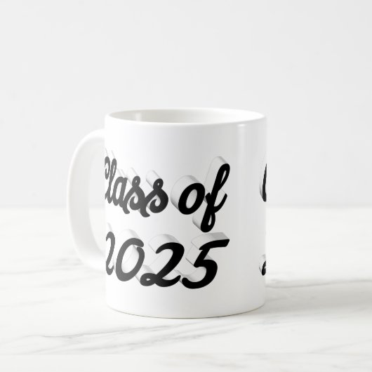 Klasse van 2025 zwart script afstuderen koffiemok (Voorkant links)