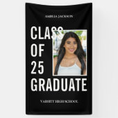 Klasse van 2025 Zwart Wit Foto Afstuderen Spandoek (Verticaal)
