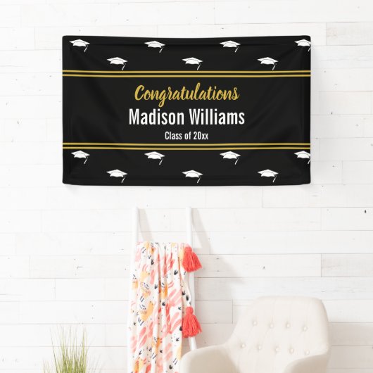 Klasse van 2025 Zwart Wit Goud Afstuderen Naam Spandoek (Insitu)