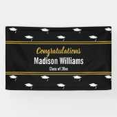 Klasse van 2025 Zwart Wit Goud Afstuderen Naam Spandoek (Horizontaal)