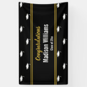 Klasse van 2025 Zwart Wit Goud Afstuderen Naam Spandoek (Verticaal)