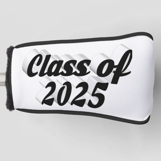 Klasse van 2025 zwarte tekst afstuderen golfheadcover (Voorkant)