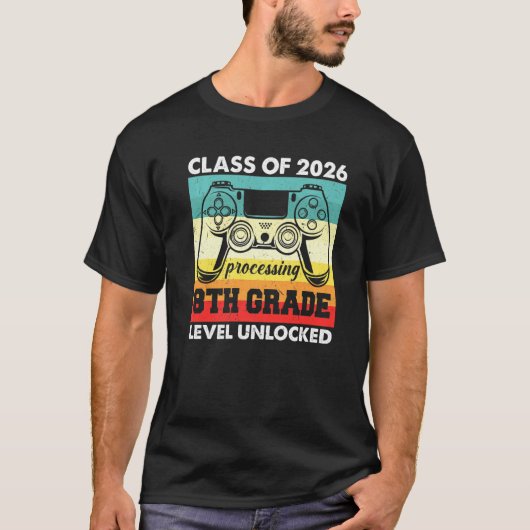 Klasse van 2026 8e graads onvergrendelde gamers, e t-shirt (Voorkant)