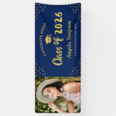 Klasse van 2026 Blue Gold Photo Graduation Party Spandoek (Verticaal)