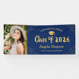 Klasse van 2026 Blue Gold Photo Graduation Party Spandoek