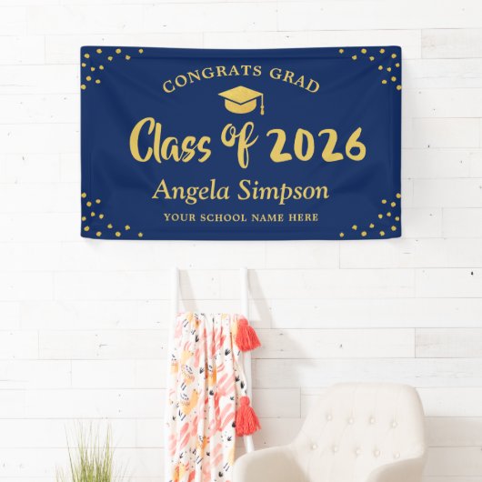 Klasse van 2026 Dark Blue Gold Afstuderen Display Spandoek (Insitu)