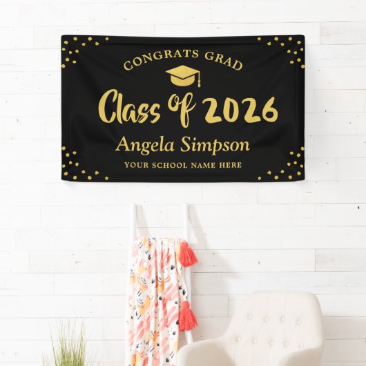 Klasse van 2026 Gold Brush Script Graduation Party Spandoek (Insitu)