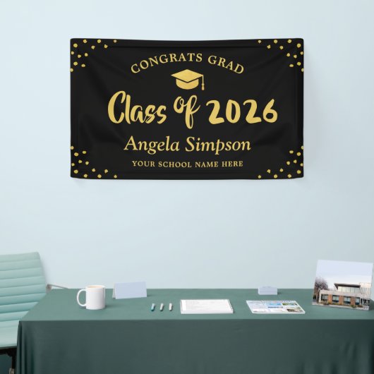 Klasse van 2026 Gold Brush Script Graduation Party Spandoek (Beurs)