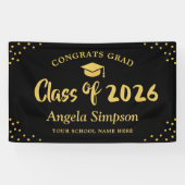 Klasse van 2026 Gold Brush Script Graduation Party Spandoek (Horizontaal)