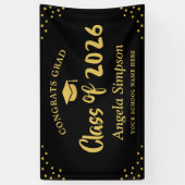Klasse van 2026 Gold Brush Script Graduation Party Spandoek (Verticaal)