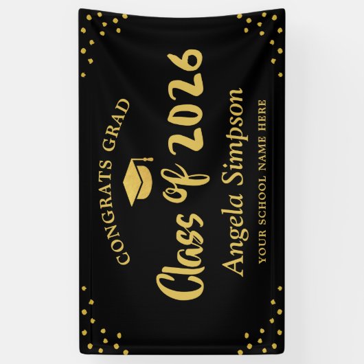 Klasse van 2026 Gold Brush Script Graduation Party Spandoek (Verticaal)