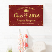 Klasse van 2026 Gold Red Bold Graduation Party Spandoek (Insitu)