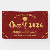 Klasse van 2026 Gold Red Bold Graduation Party Spandoek (Horizontaal)