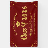 Klasse van 2026 Gold Red Bold Graduation Party Spandoek (Verticaal)