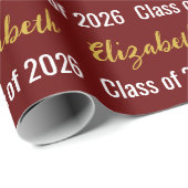 Klasse van 2026 Graduate's Name Dark Red White Gol Cadeaupapier (Rol Hoek)