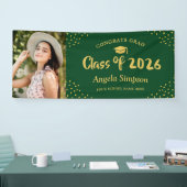 Klasse van 2026 Green Gold Photo Graduation Party Spandoek (Beurs)
