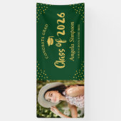 Klasse van 2026 Green Gold Photo Graduation Party Spandoek (Verticaal)