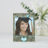 Klasse van 2026 Olive Green & Blue Plaid Afstudere Uitnodiging Briefkaart (Staand voorkant)