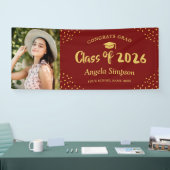 Klasse van 2026 Red Gold Photo Graduation Party Spandoek (Beurs)