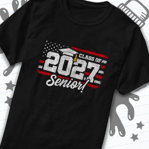 Klasse van 2027 Afstuderen American Flag Senior 20 T-shirt